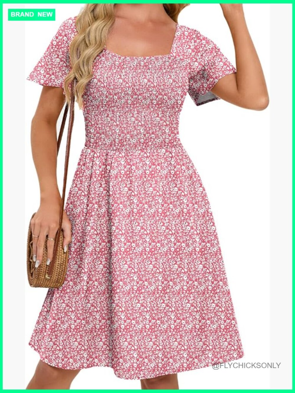 Smocked Square Neck A-Line Midi Sundress with Pockets Flowy Summer Dress - Picture 1 of 6